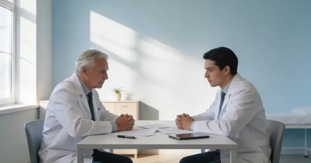 医院継承について落ち着いた環境で相談する医師同士の様子