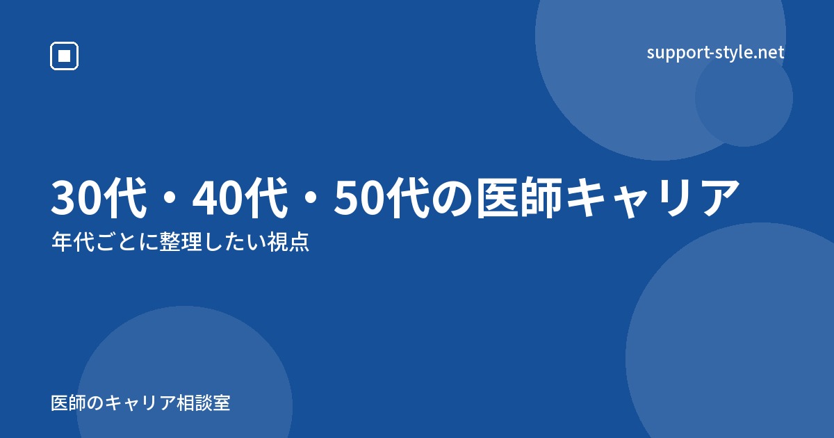 30代・40代・50代の医師キャリア（年代ごとに整理したい視点）の記事を示すサポートスタイルのカード画像